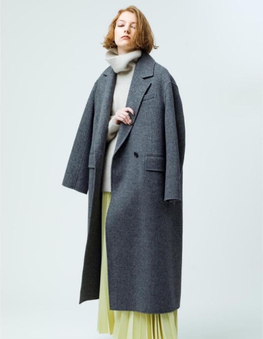 ebure エブール　ウールツイルリバー　ダブルチェスターコート　グレー