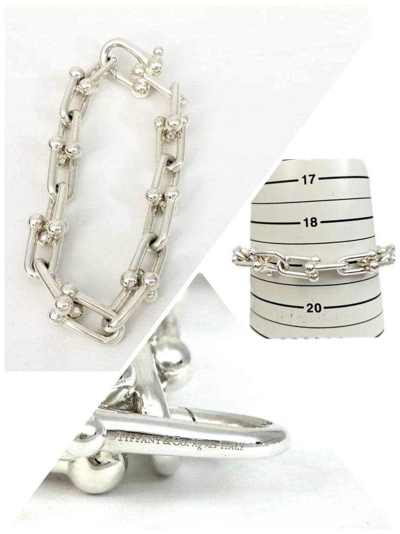 Tiffanyハードウェアリンクブレスレットラージ SV925 15コマ
