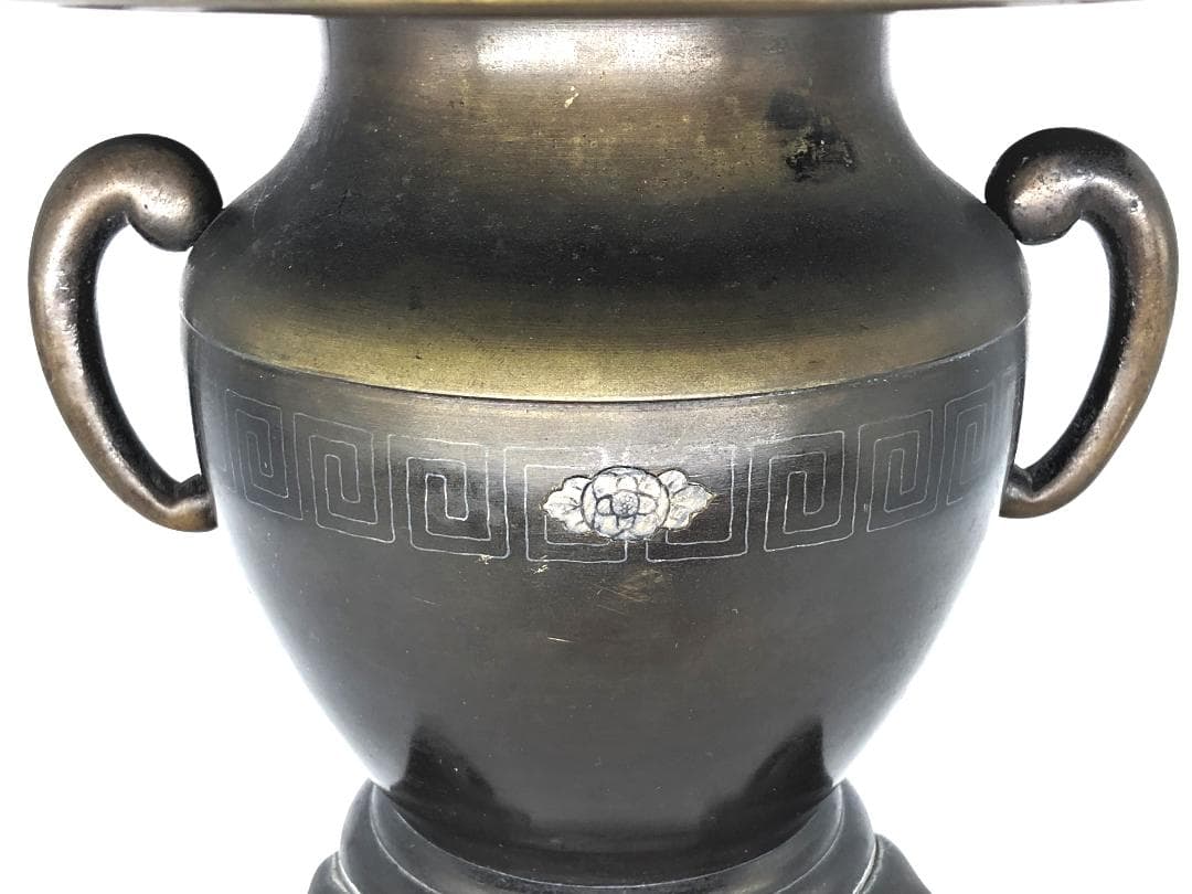 【 雷紋・和紋象嵌薄端 】　明治～昭和初期　手造彫金　鎌倉蔵出