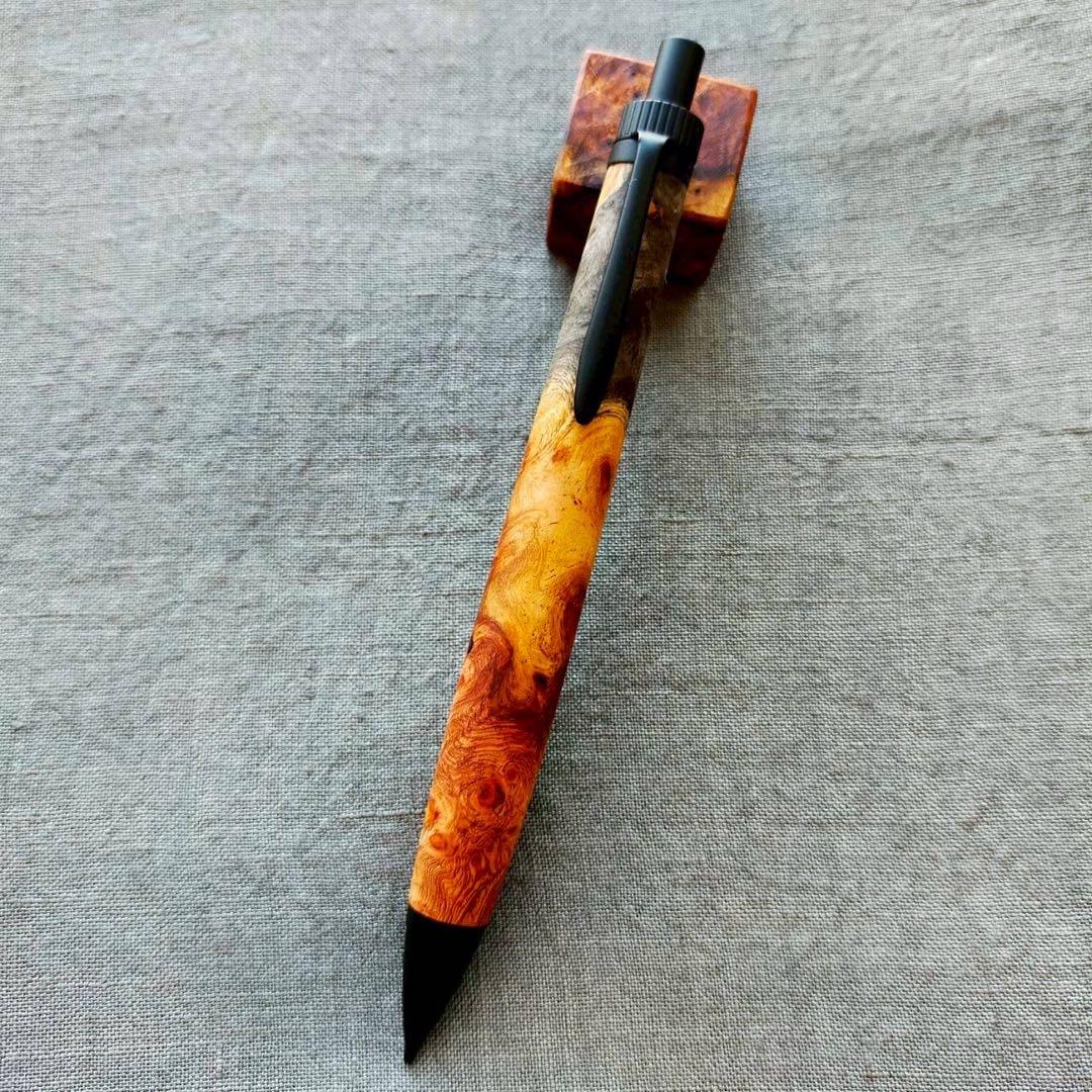 花梨瘤トリコロール　ハンドメイド　木軸シャープペン　0.5mm　天然木　ブラック