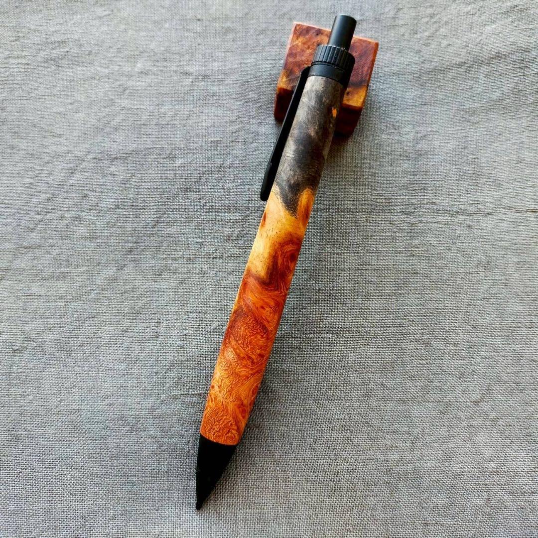 花梨瘤トリコロール　ハンドメイド　木軸シャープペン　0.5mm　天然木　ブラック