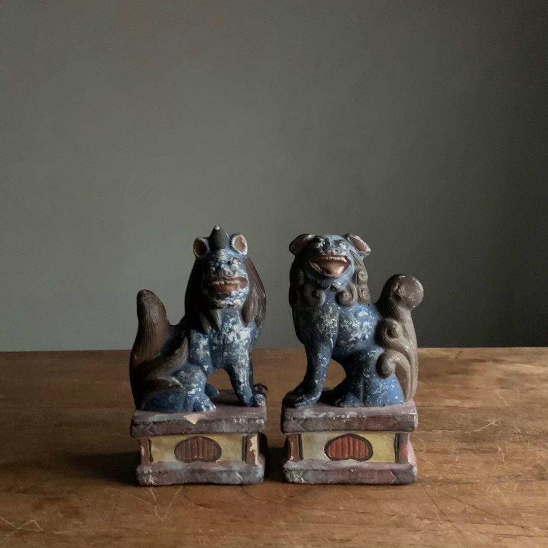 獅子と狛犬 陶人形 古美術 古道具 アンティーク 獅子 狛犬