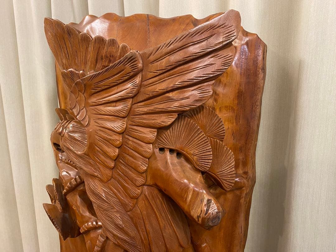 衝立　一刀彫　木彫り彫刻　天然木　間仕切り 和風 オブジェ