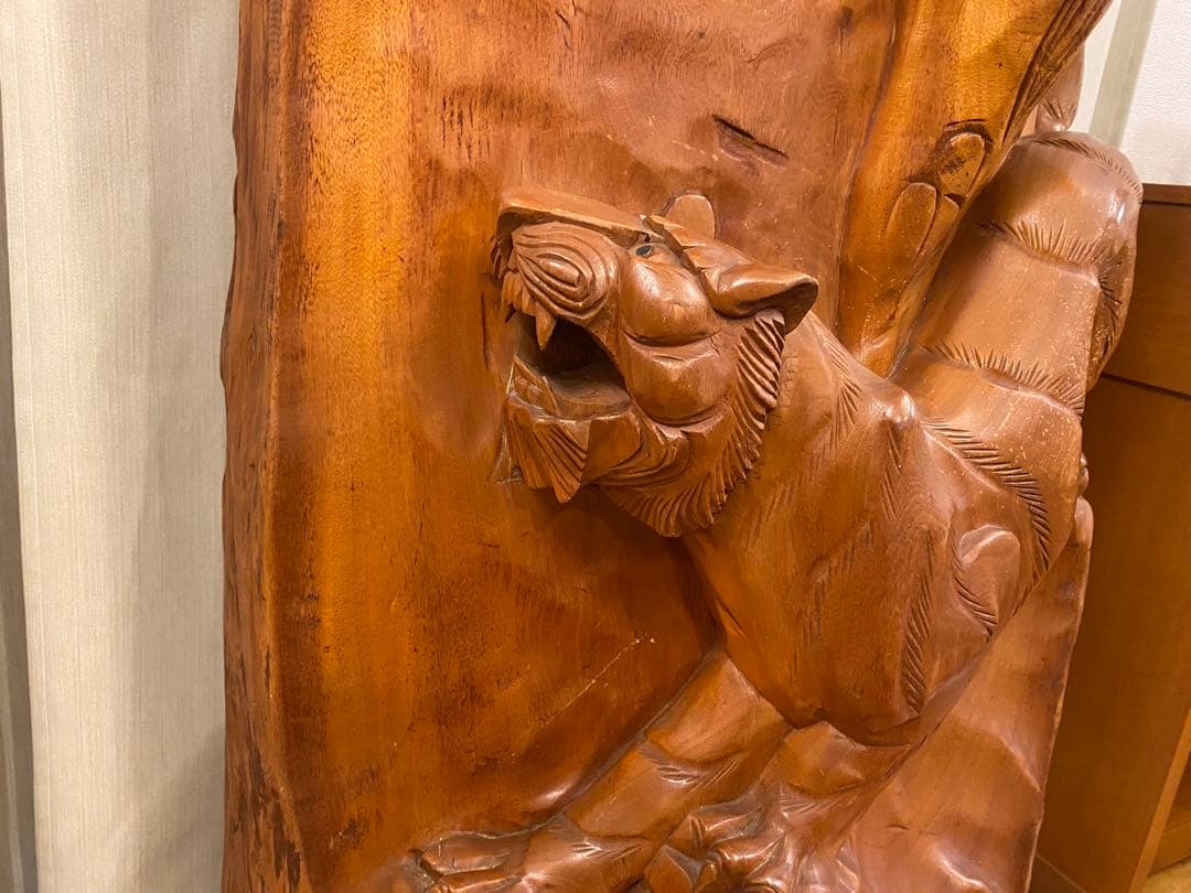 衝立　一刀彫　木彫り彫刻　天然木　間仕切り 和風 オブジェ