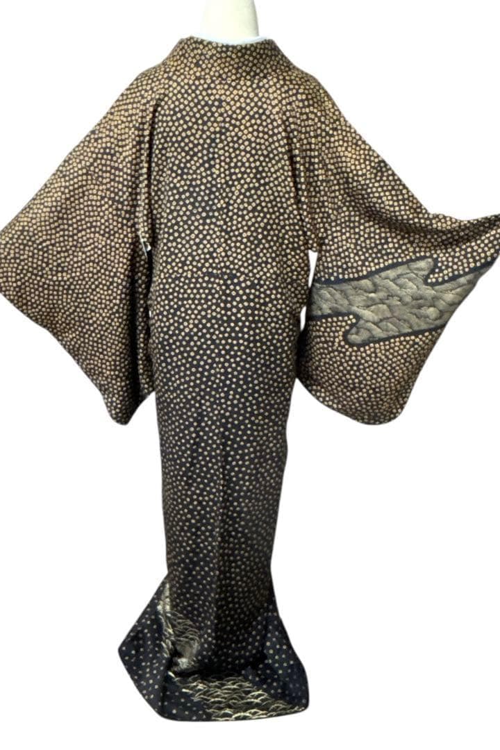 A147愛華 訪問着総絞り　正絹　波　花　身丈165cm