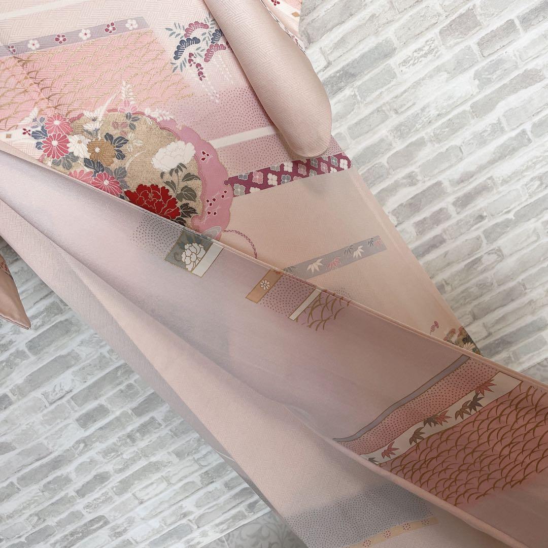 訪問着　フルセット　雪輪　紐紋様　檜垣地紋　金彩加工　着物　H7