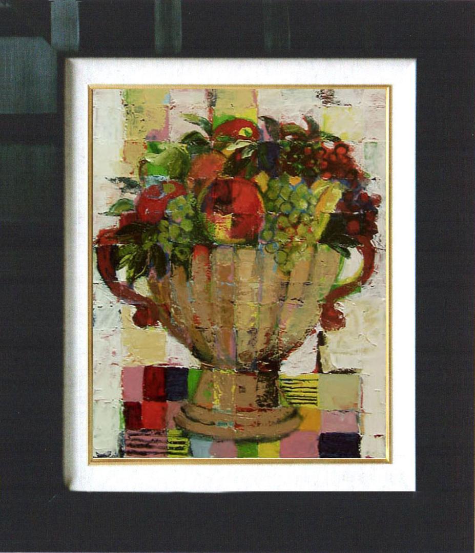 油絵 菅家令子 絵 絵画インテリア 額付(白) uF6-113002 静物 果物