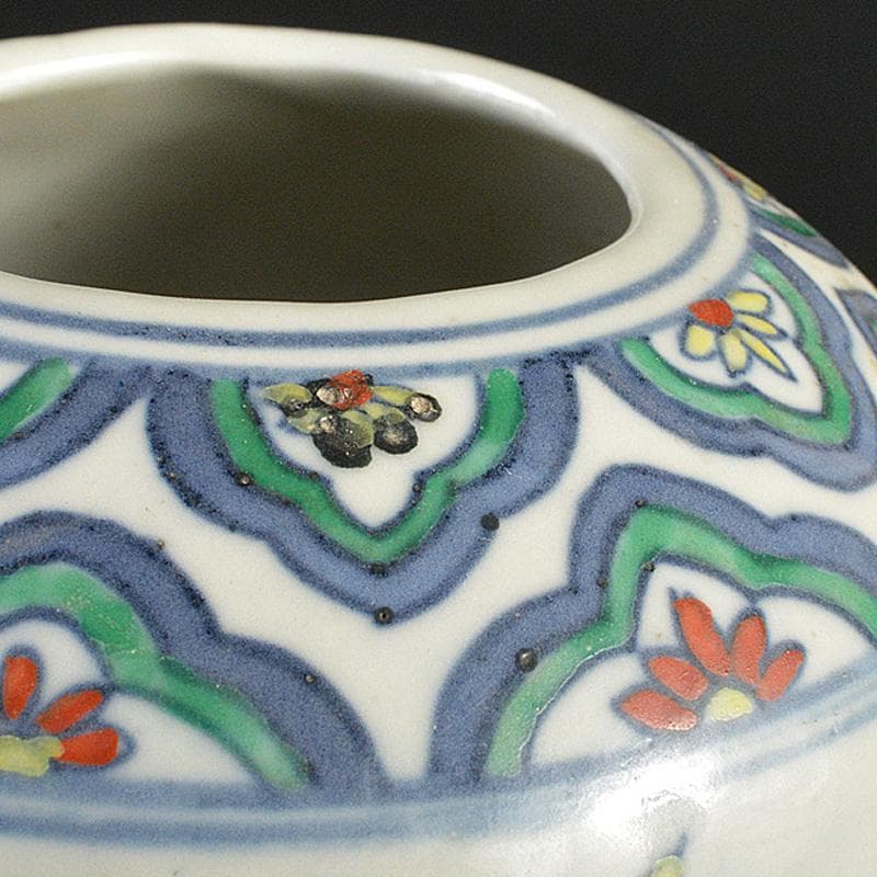 中国　大清乾隆年製　豆彩　花弁文　双耳瓶　V　R7038