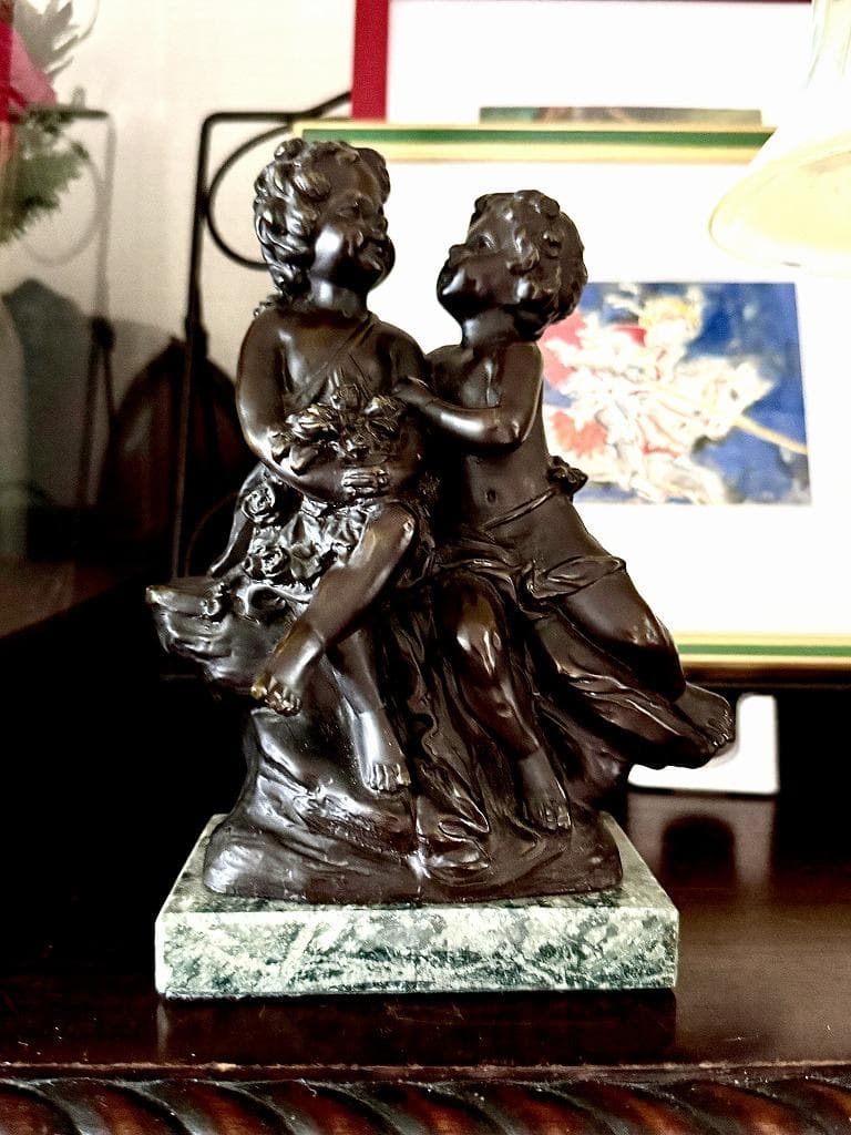 フランス　アールヌーヴォー　刻入　オーギュスト・モロー「椅子に座る子供」ブロンズ