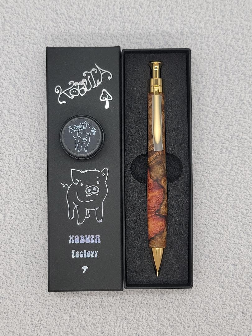 新品　こぶた工房　極上花梨瘤　紅白　金金具　シャープペンシル0.5