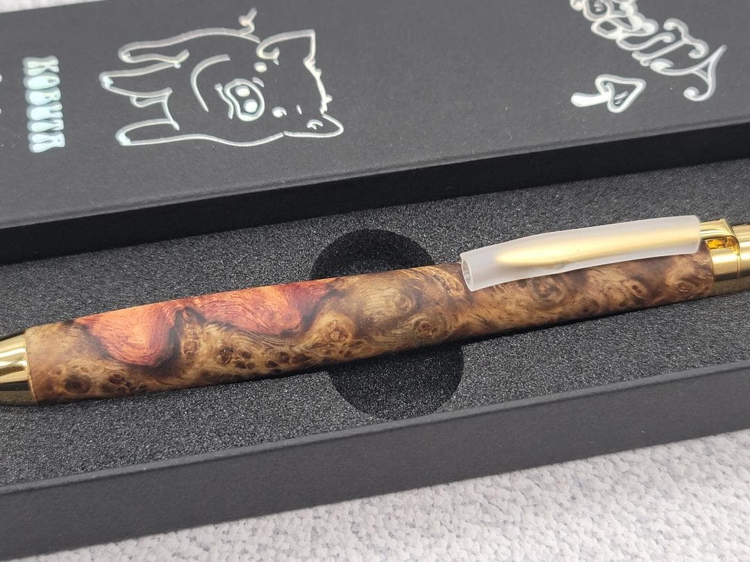 新品　こぶた工房　極上花梨瘤　紅白　金金具　シャープペンシル0.5