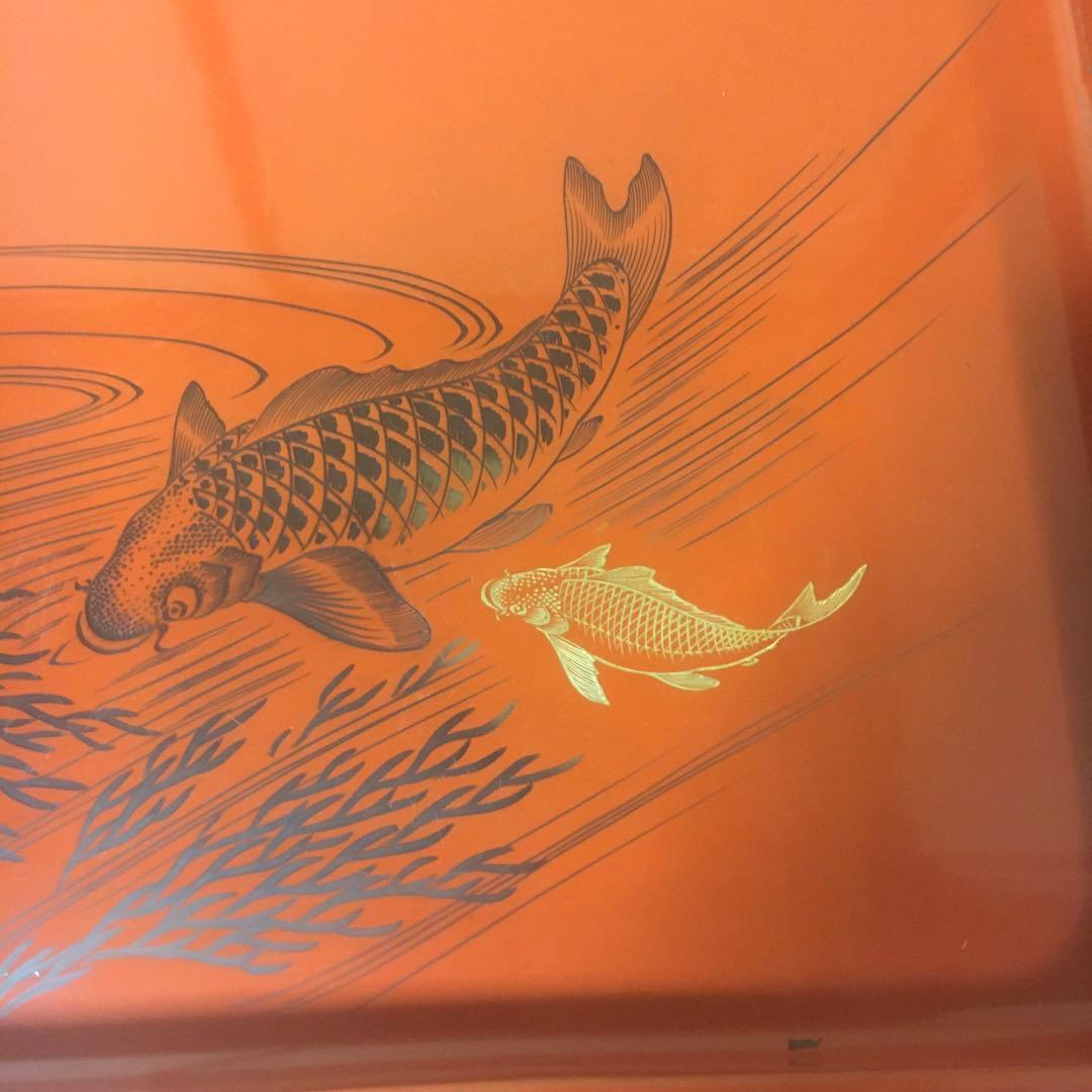 時代物　朱漆会席膳　　漆器懐石膳　5客　　　鯉図　　明治期　アンティーク　骨董