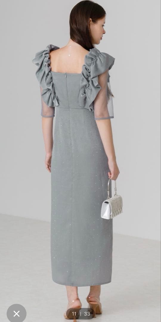 【LEJA】フリルショルダーストーンIラインドレスワンピース