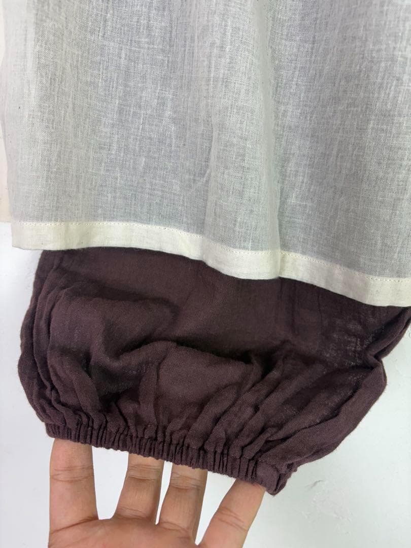 【新品】タイパンツ　二枚重ね　ハス柄　シアーコットン　男女兼用　ブラウン