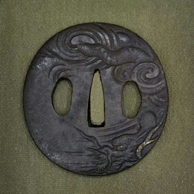 雲龍　鍔　薩摩　龍　鍔　鐔　刀装具　時代武具　日本刀　居合　江戸期　アンティーク