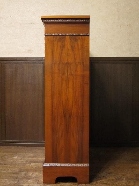 フレンチアンティーク 木象嵌 オルモル装飾 ピアキャビネット 鍵付き