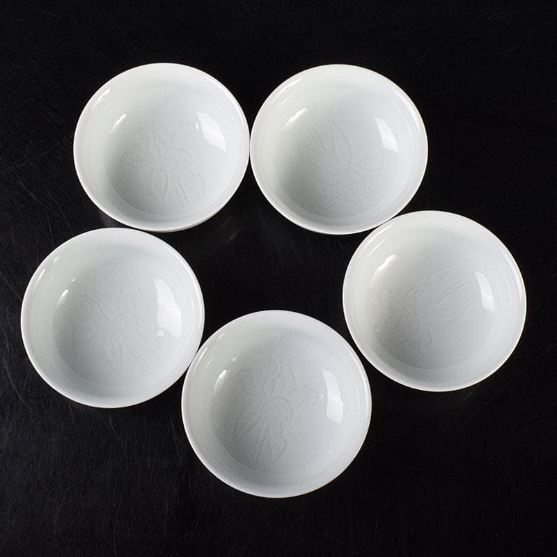 有田焼　二代　奥川忠右ェ衛門作　花文　白磁小鉢揃　5客　共箱　C　6944