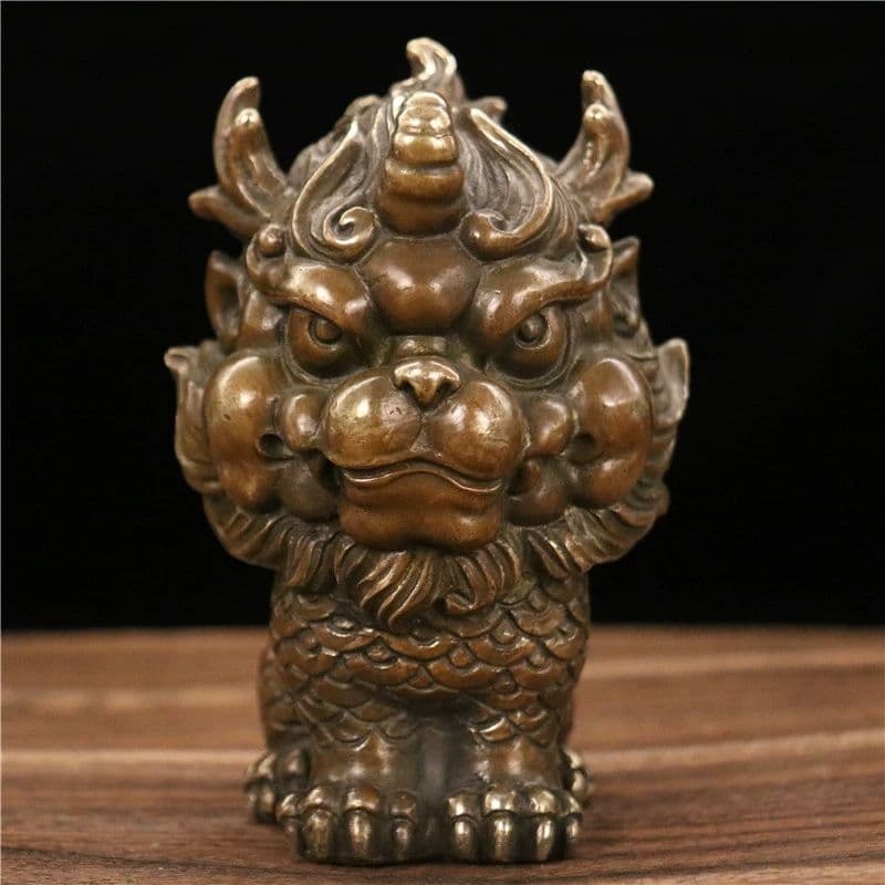 銅製 麒麟 置物 玄関 書道具 文房具 装飾品 工芸品 美術品