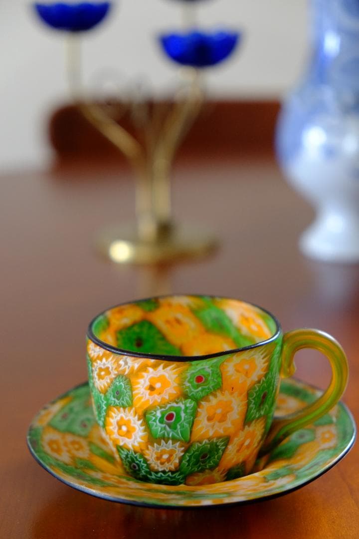 アンティーク ガラス ミルフィオリ カップ＆ソーサー/藤田喬平/舩木倭帆/グラス