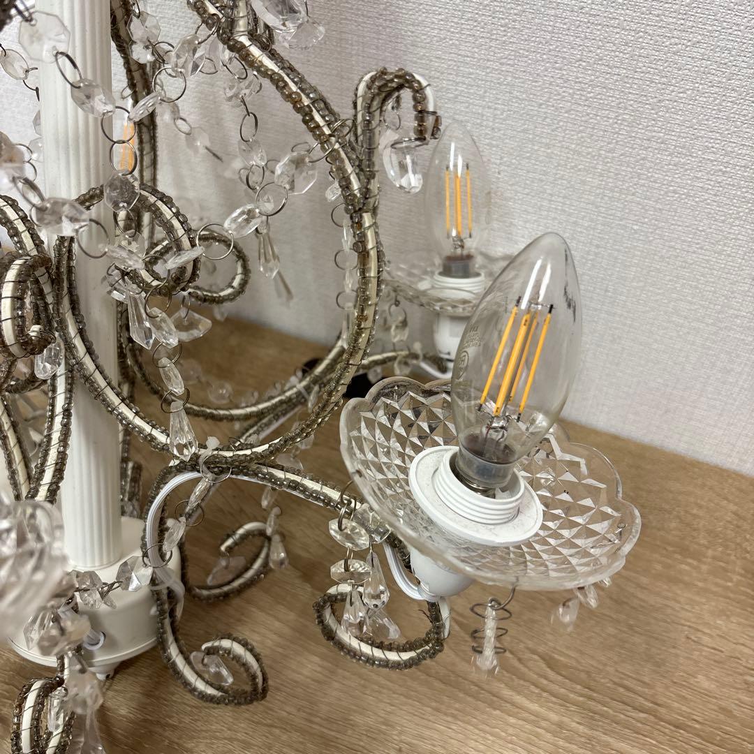 ガラス製 ホワイト シャンデリア 6灯 クリスタル ビーズ 装飾