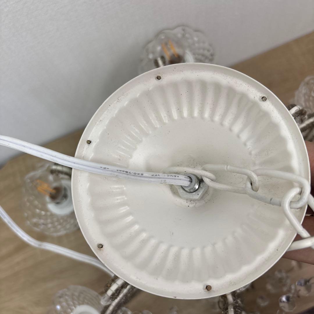 ガラス製 ホワイト シャンデリア 6灯 クリスタル ビーズ 装飾