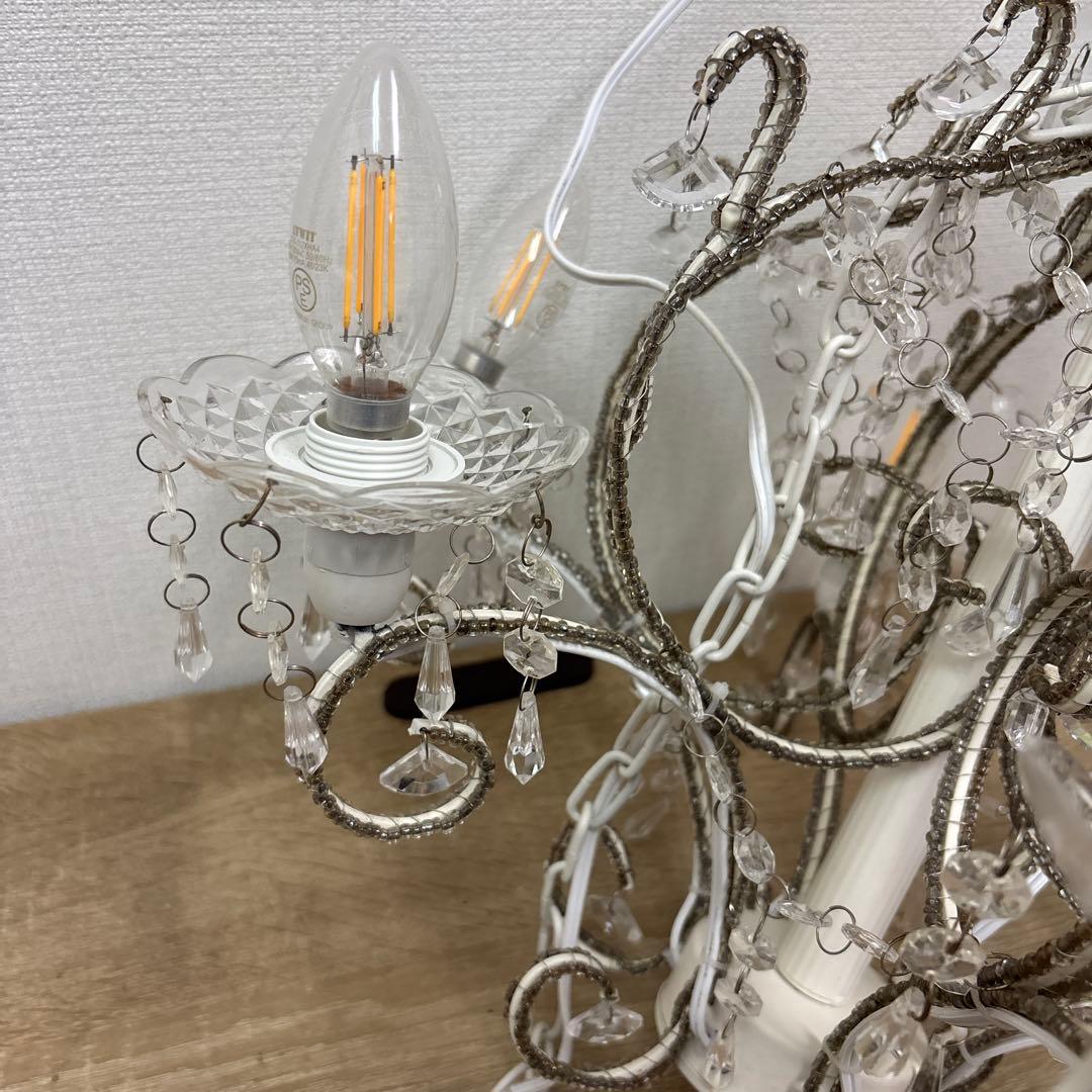 ガラス製 ホワイト シャンデリア 6灯 クリスタル ビーズ 装飾