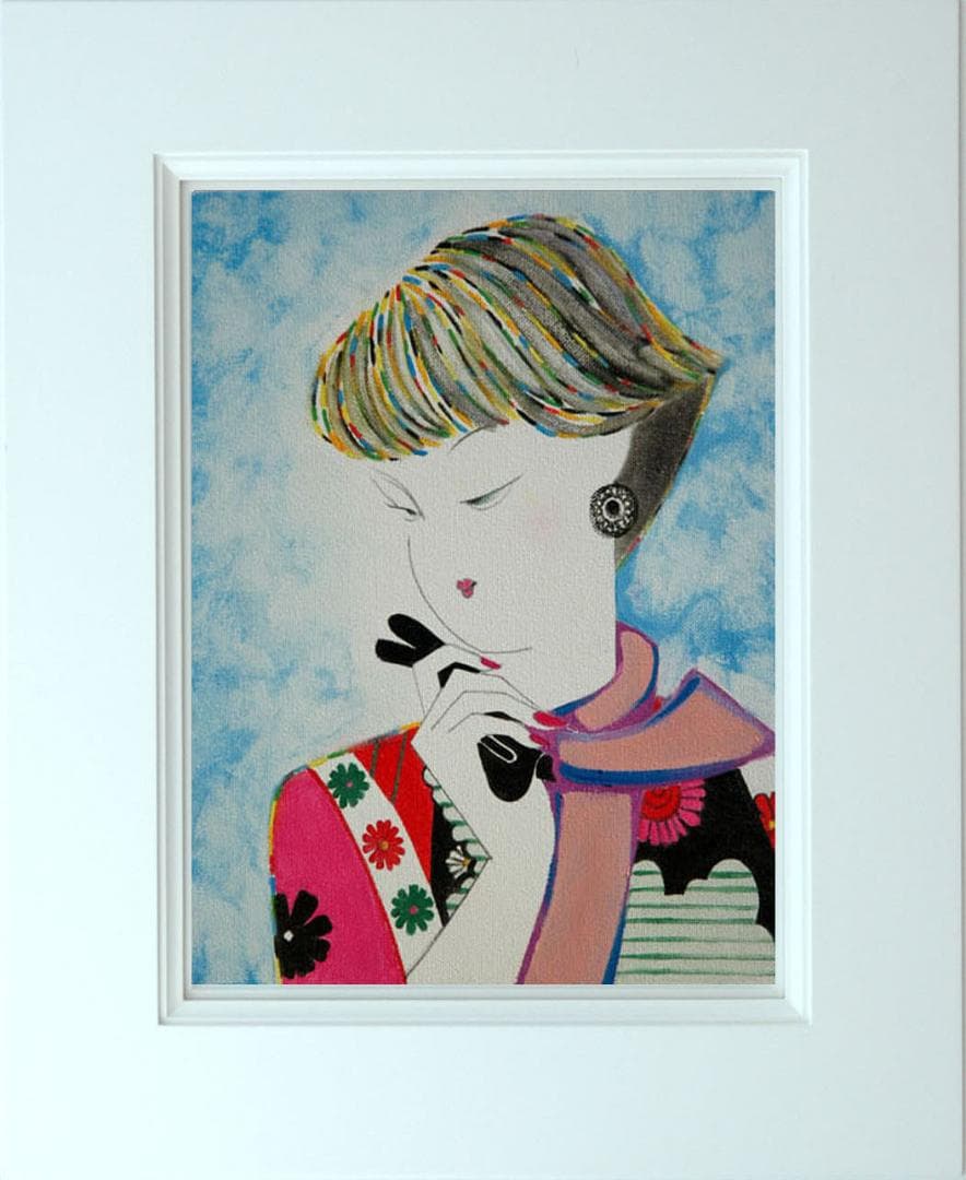 油絵 菅家令子 絵 絵画インテリア額付き (黒) F3-010311 人物 女性