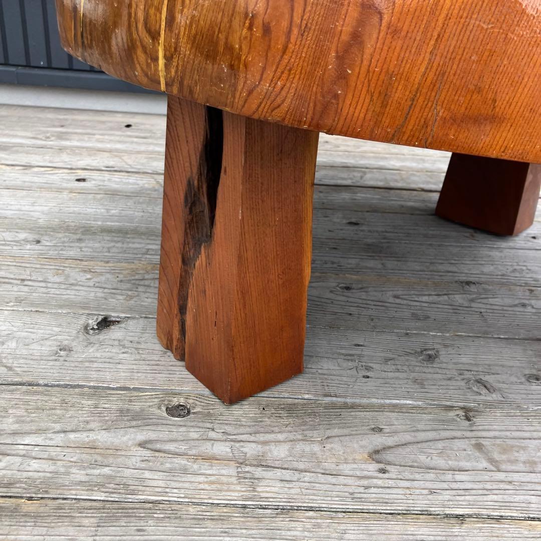 昭和レトロ 木製 天然木 欅材 一枚板 脚付き 円形座卓 センターテーブル