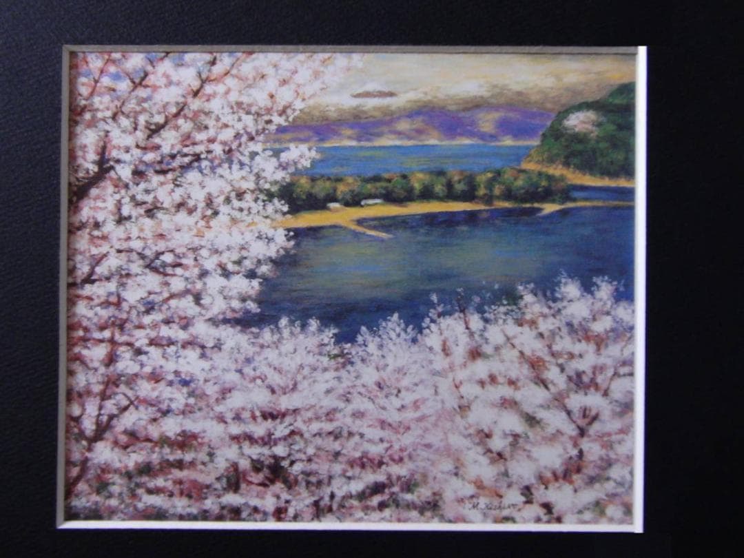 岸野正之、【桜花麗色】、希少画集画より、状態良好、新品高級額装付