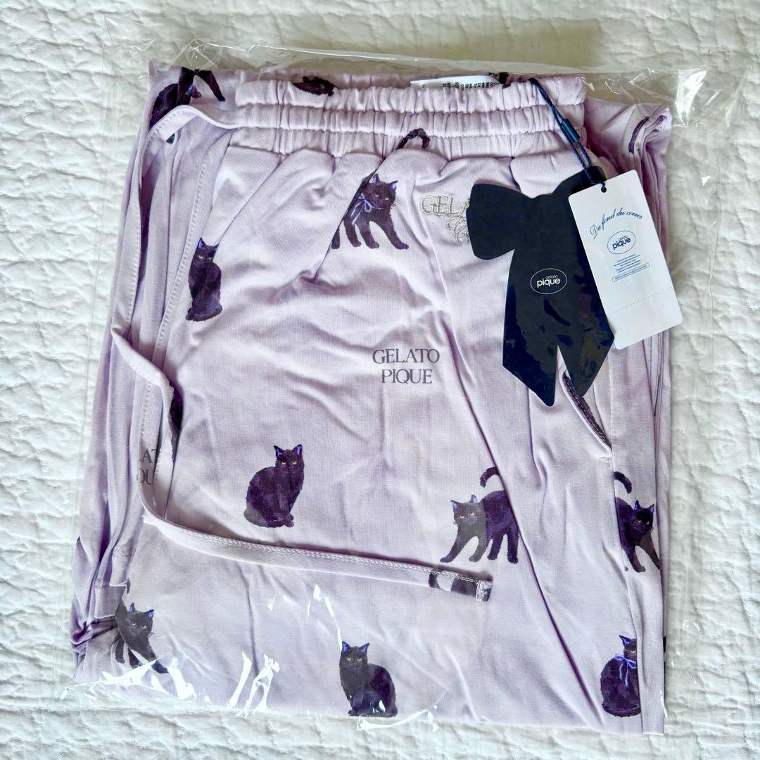 GELATO PIQUE 黒猫さん ロングパンツ ラベンダー
