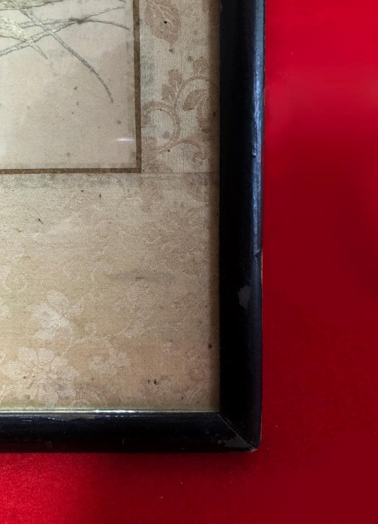 【珍】　花卉蝶々図 額　清朝時代　中国刺繍　古美術