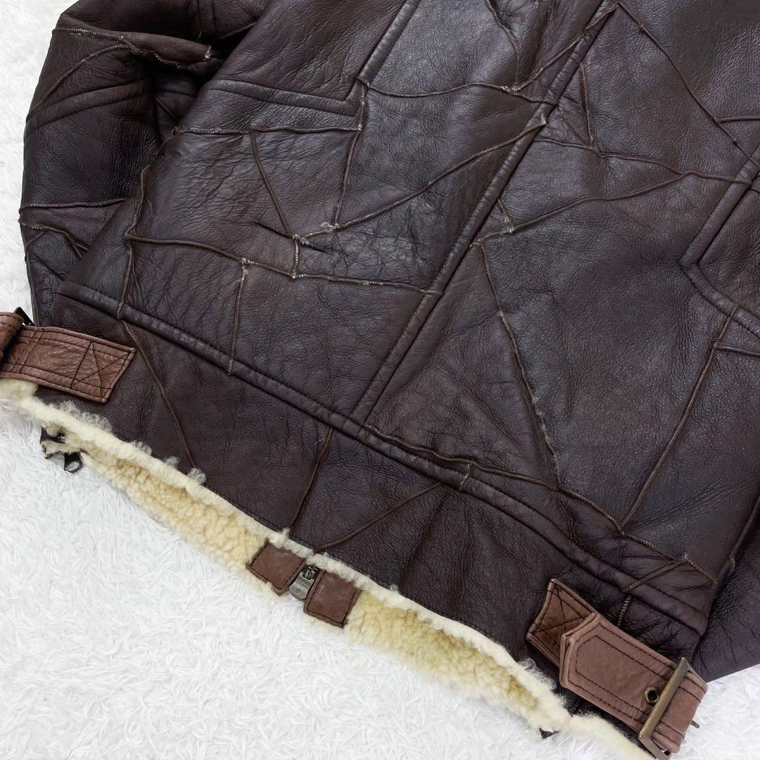 トルネードマート ラムレザー パッチワーク 切替 ライダースジャケット M 茶色