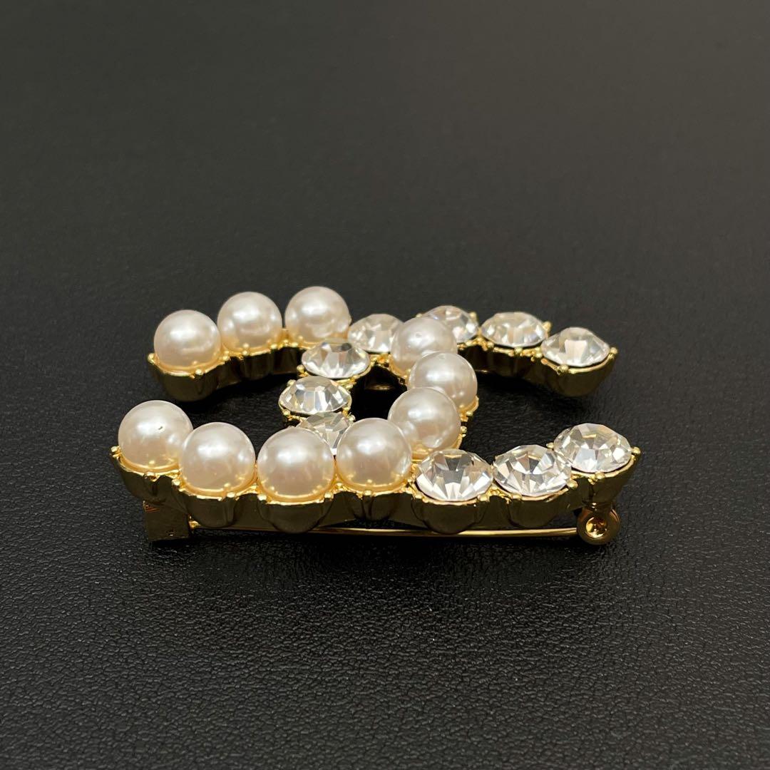 美品 シャネル ココマーク ラインストーン パール ブローチ コサージュ 22A