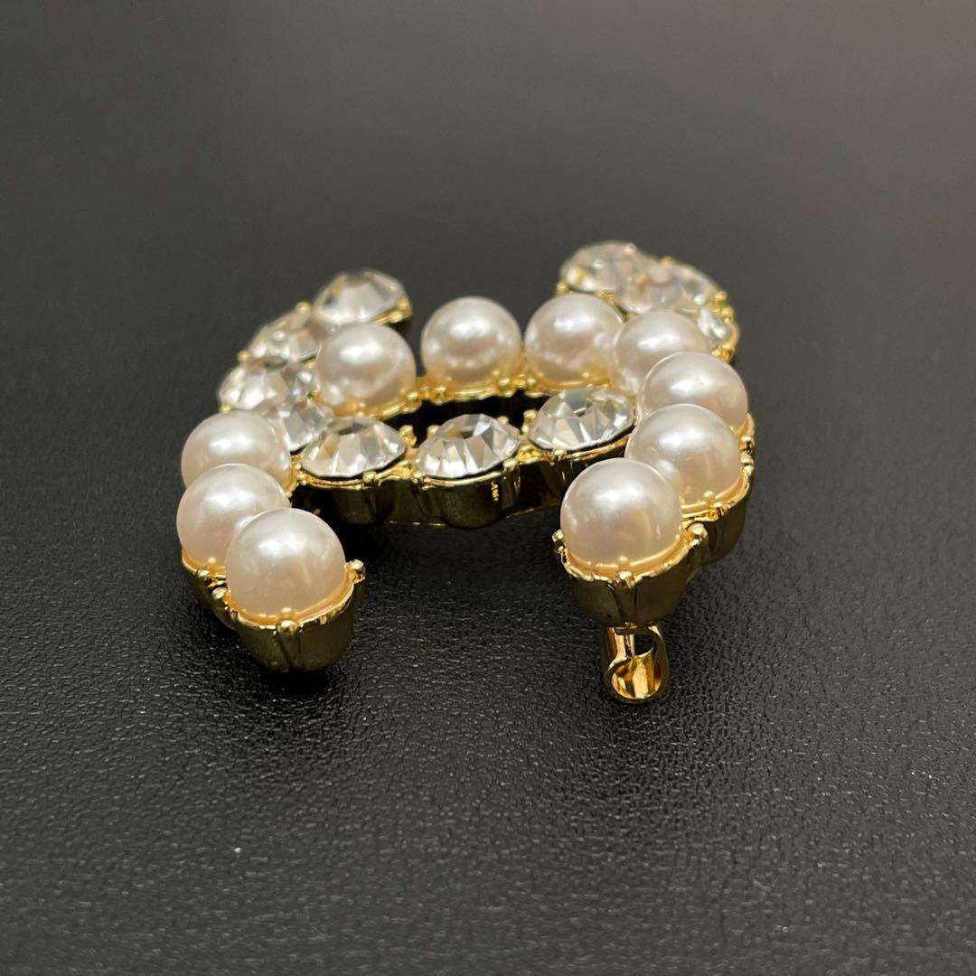 美品 シャネル ココマーク ラインストーン パール ブローチ コサージュ 22A