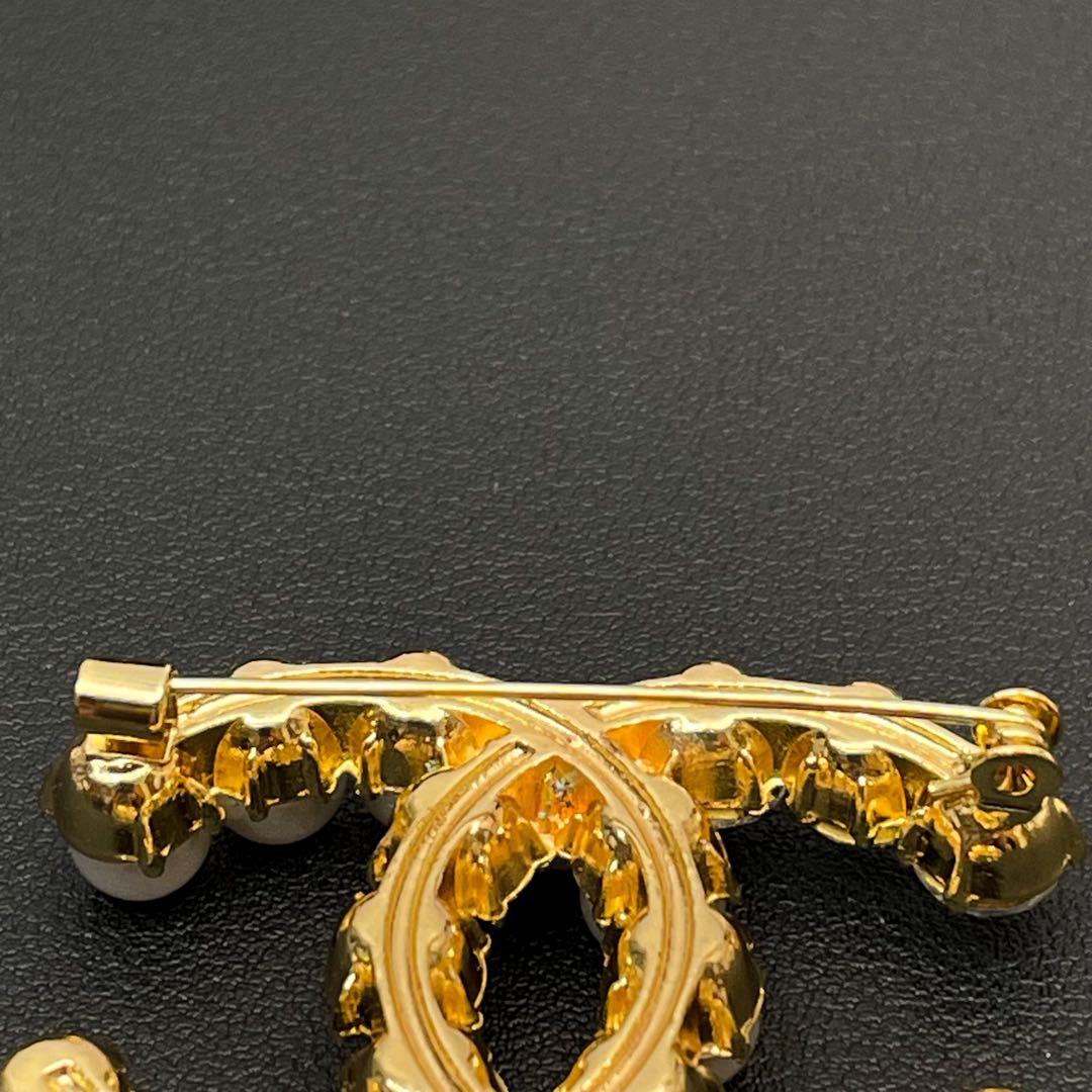 美品 シャネル ココマーク ラインストーン パール ブローチ コサージュ 22A