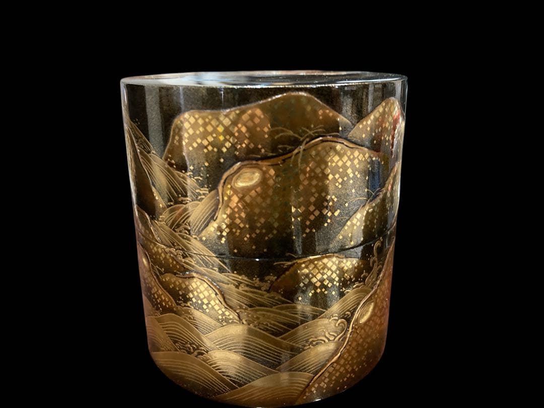 茶道具 金地 滝山水蒔絵 中次 奥野雄山 棗 雄山作 漆器 金蒔絵 茶器