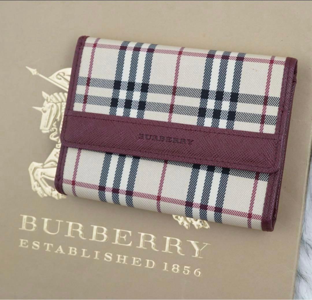 美品BURBERRY 2つ折り財布 ノバチェック ボルドー