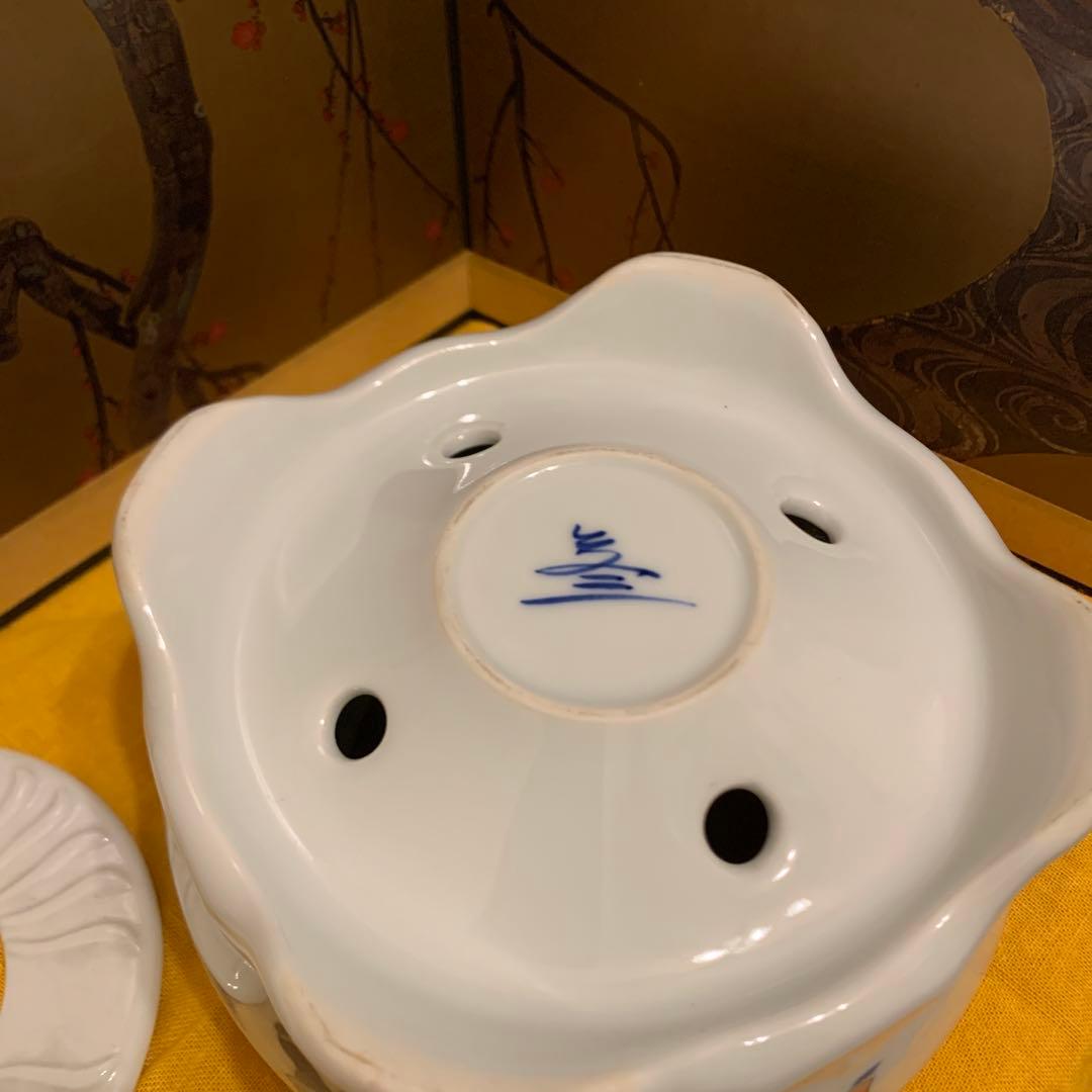 急須台  染附   唐子204