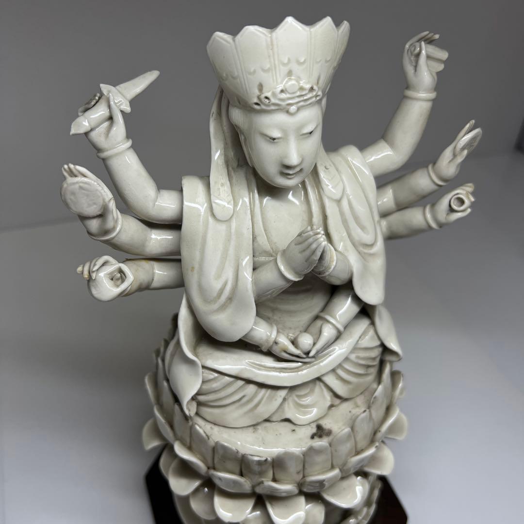中国古窯　徳化窯　白磁観音　台込高さ約28㎝　東Y7-1023☆2Fトヒサ