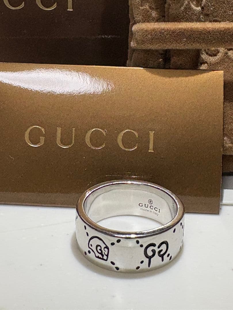 GUCCI ゴースト スカル リング ワイド　刻印サイズ:18号【箱/ポーチ付】