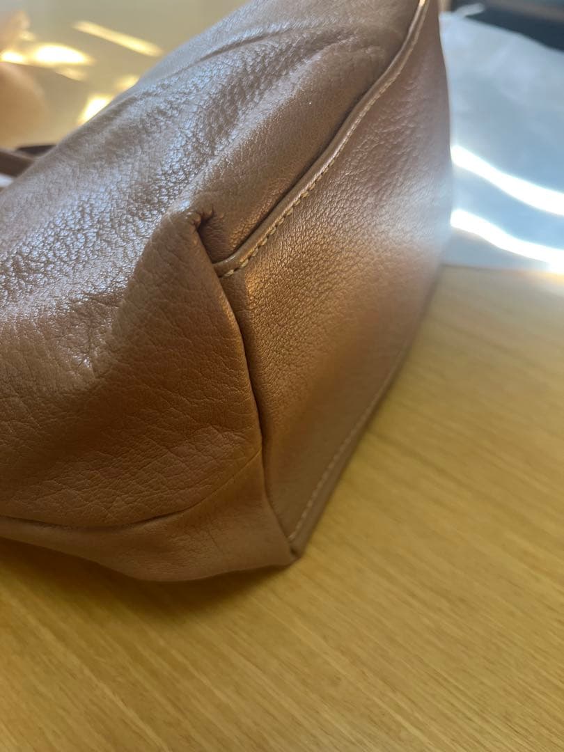 genten ブラウンレザー トートバッグ 大きめ 外ポケット付き