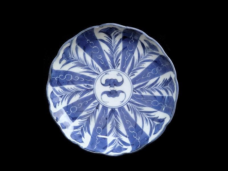 古伊万里　染付　墨弾き　撫子に蝙蝠の図 ５寸半皿　５客　252AS-CAx