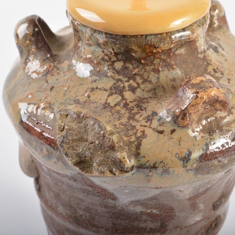 瀬戸焼　古瀬戸　耳付茶入　萬代屋緞子仕覆付　八代一叟宗守極め箱　D　R6241B