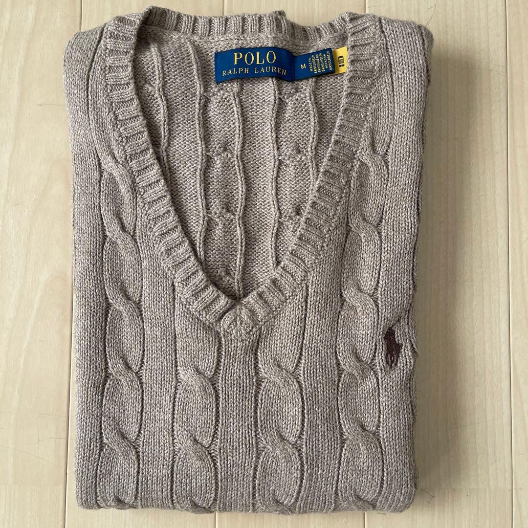 【Mサイズ】Polo Ralph Lauren ケーブルニットベスト ベージュ