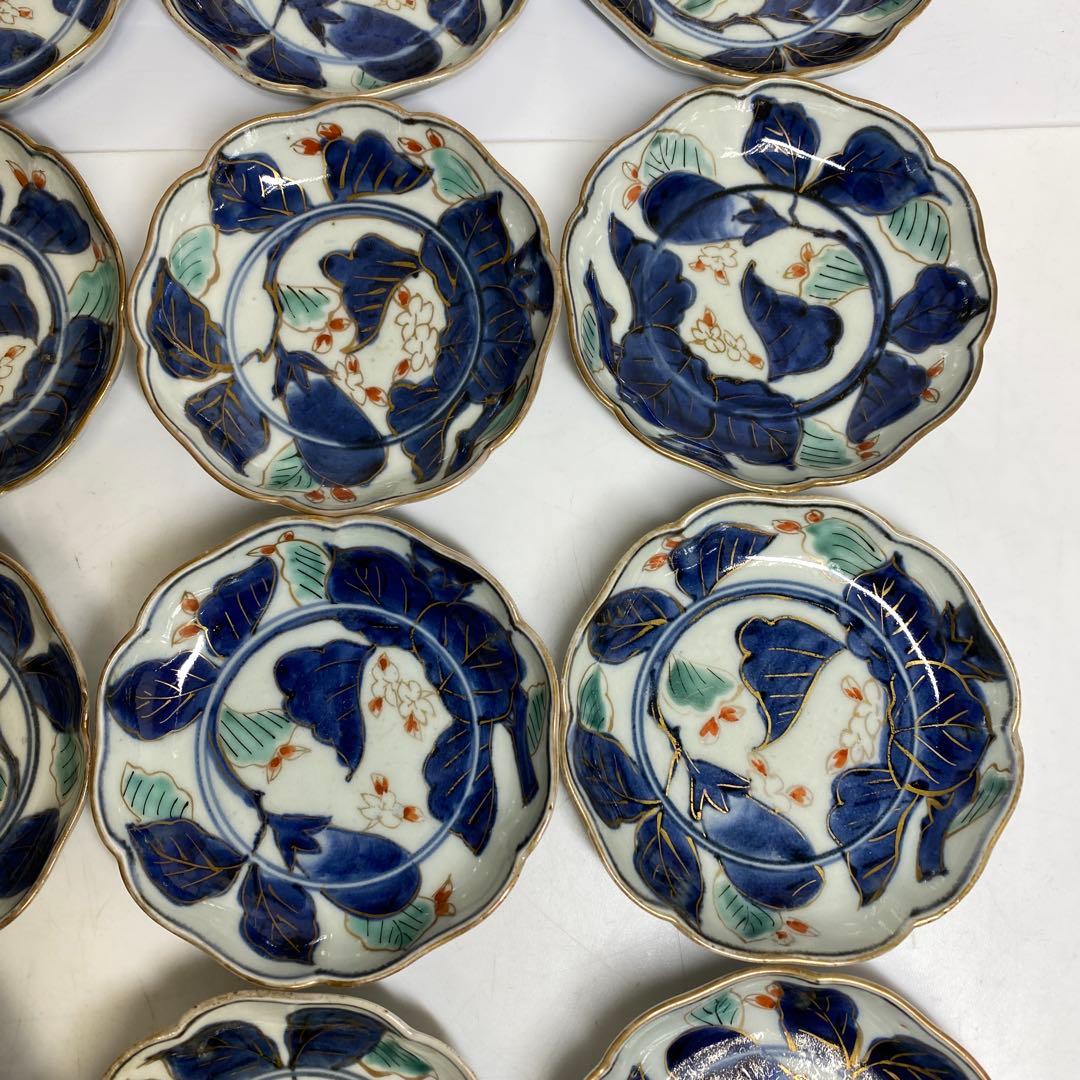 染付　花文皿　直径10.6㎝　12枚　木箱付　タカサ　東さ7-0928③