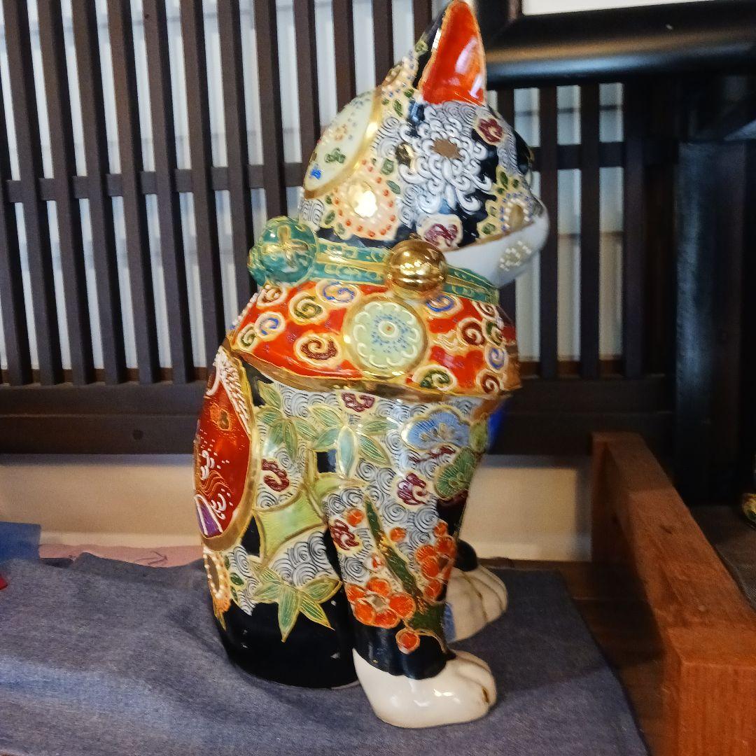 九谷焼盛絵招き猫　高さ４５cm