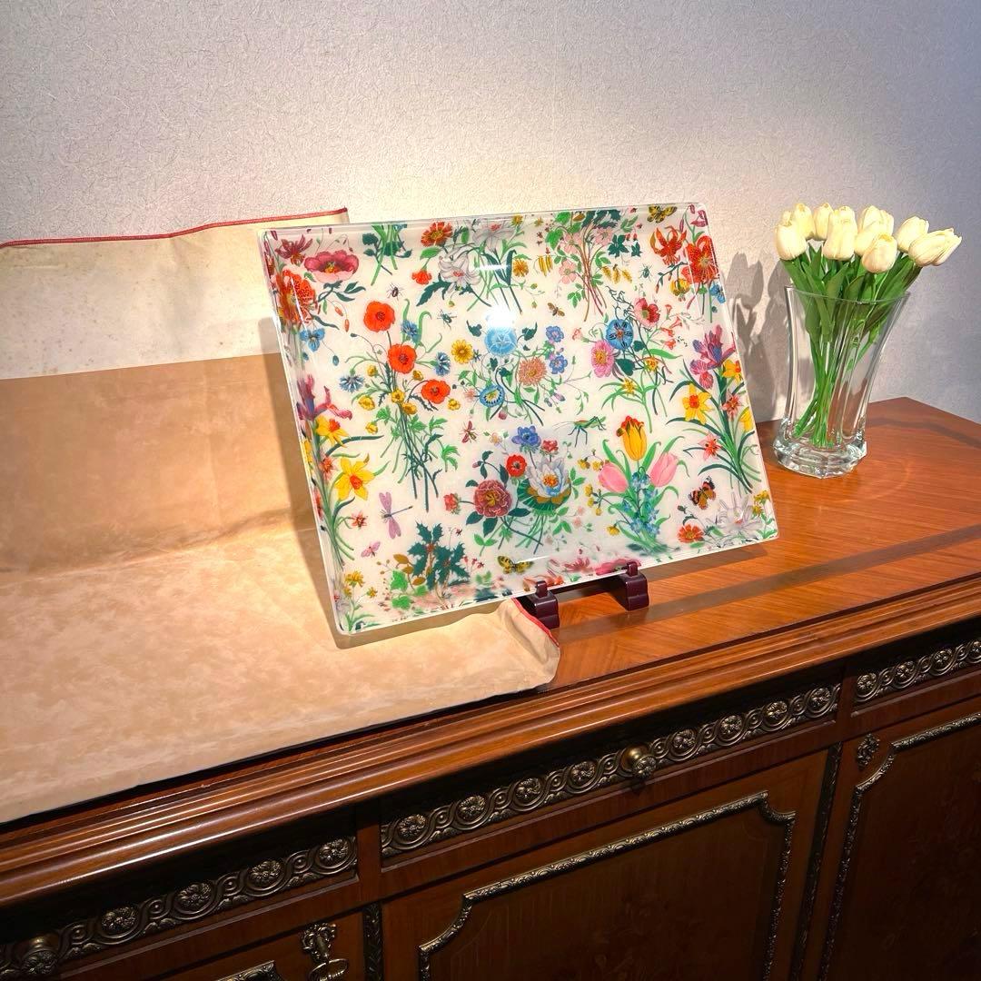 GUCCI フローラトレイ　美品　希少品　イタリア製　大型スクエア盆
