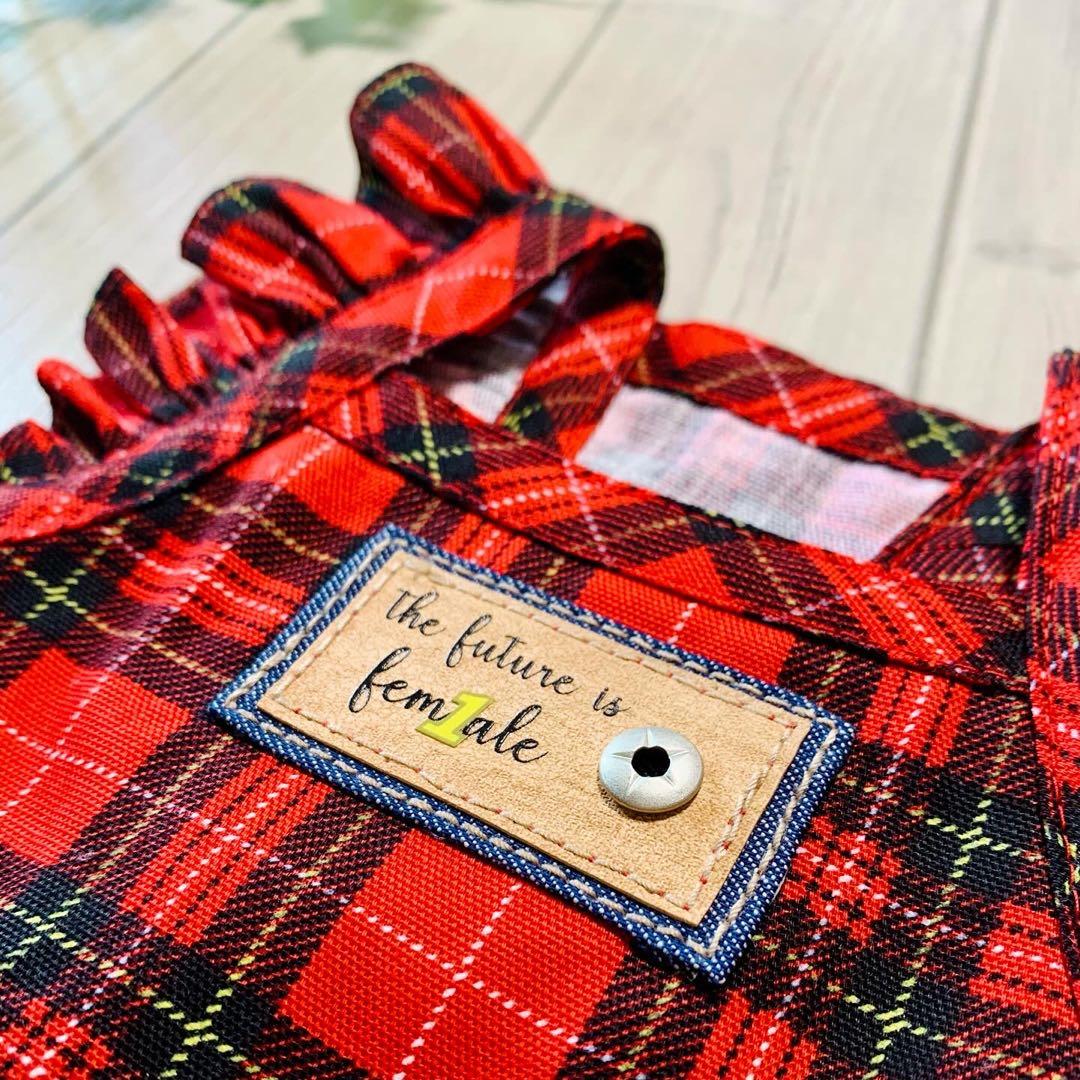 No.4 ハンドメイド犬服 タータンチェックキャミワンピ