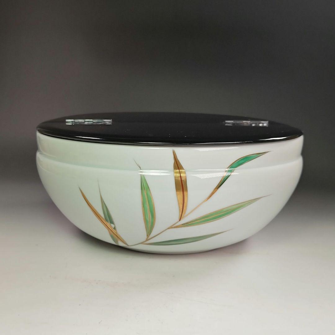 ウ245 水指『洞華造』『色絵芦　平水指　共箱』茶道具　塗蓋