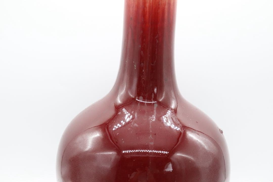 中国　紅釉長頸瓶　送料込み250614